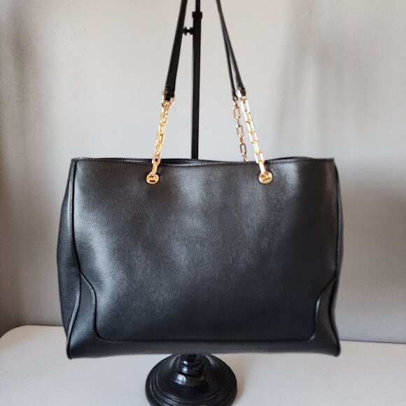 Tory Burch Black Leather Tote with Gold Chain - Picture 5 of 16